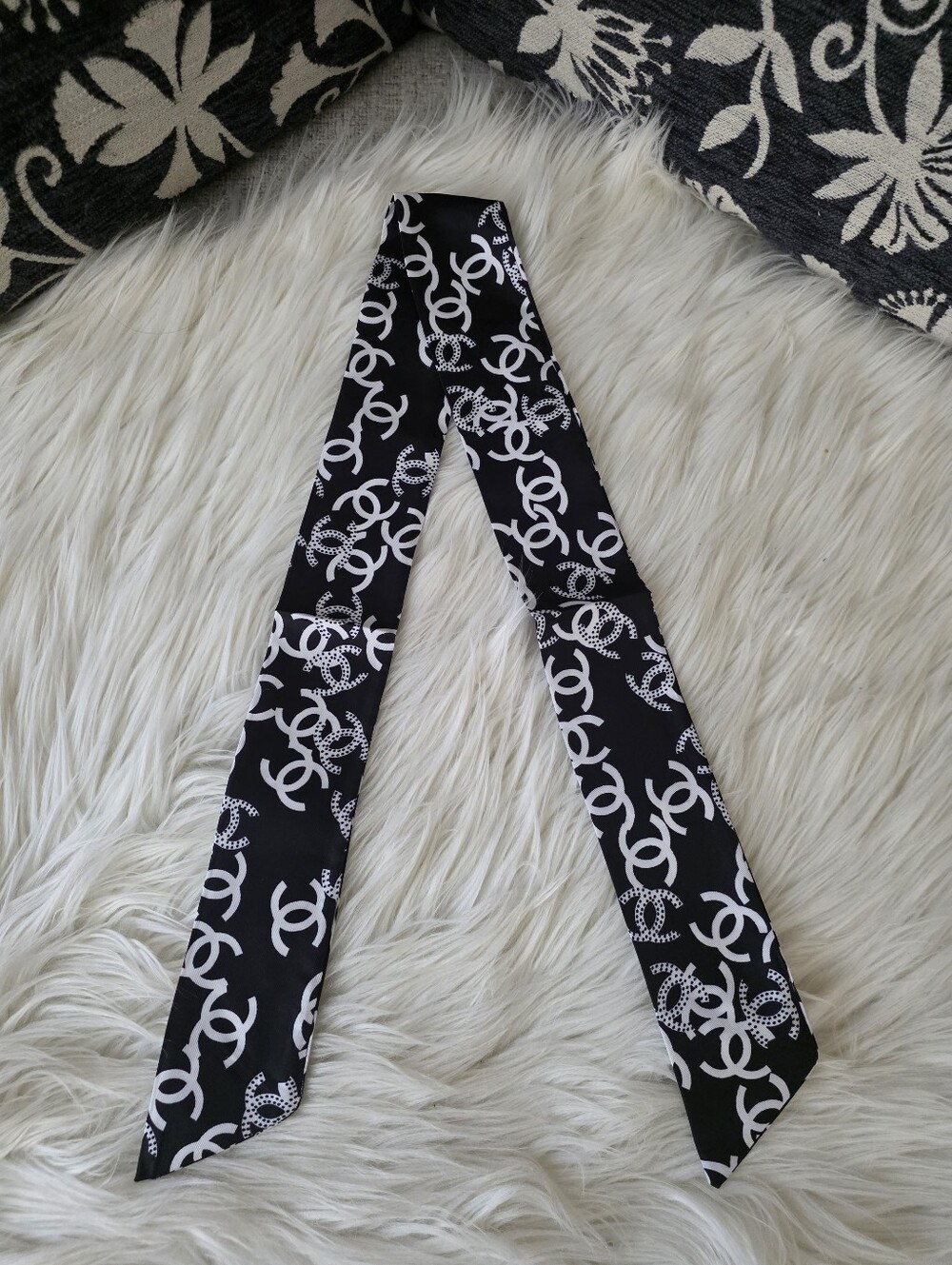 Black & White Graphic Logo Twilly Scarf